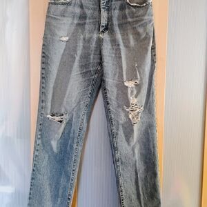 Lee Women's Washed Denim Distressed Straight Leg Jeans